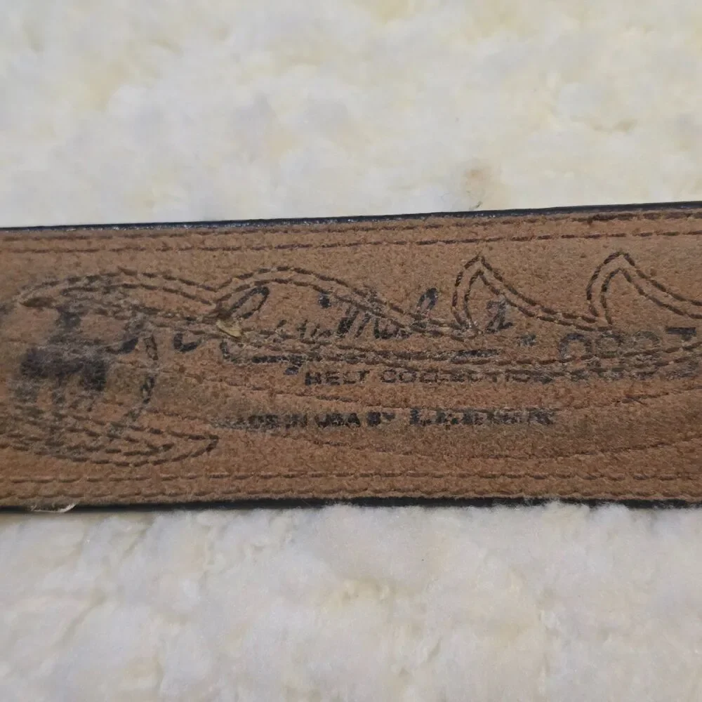 Larry Mahan Tooled Leather Men's Brown Leather Western Style Stitched Belt 32